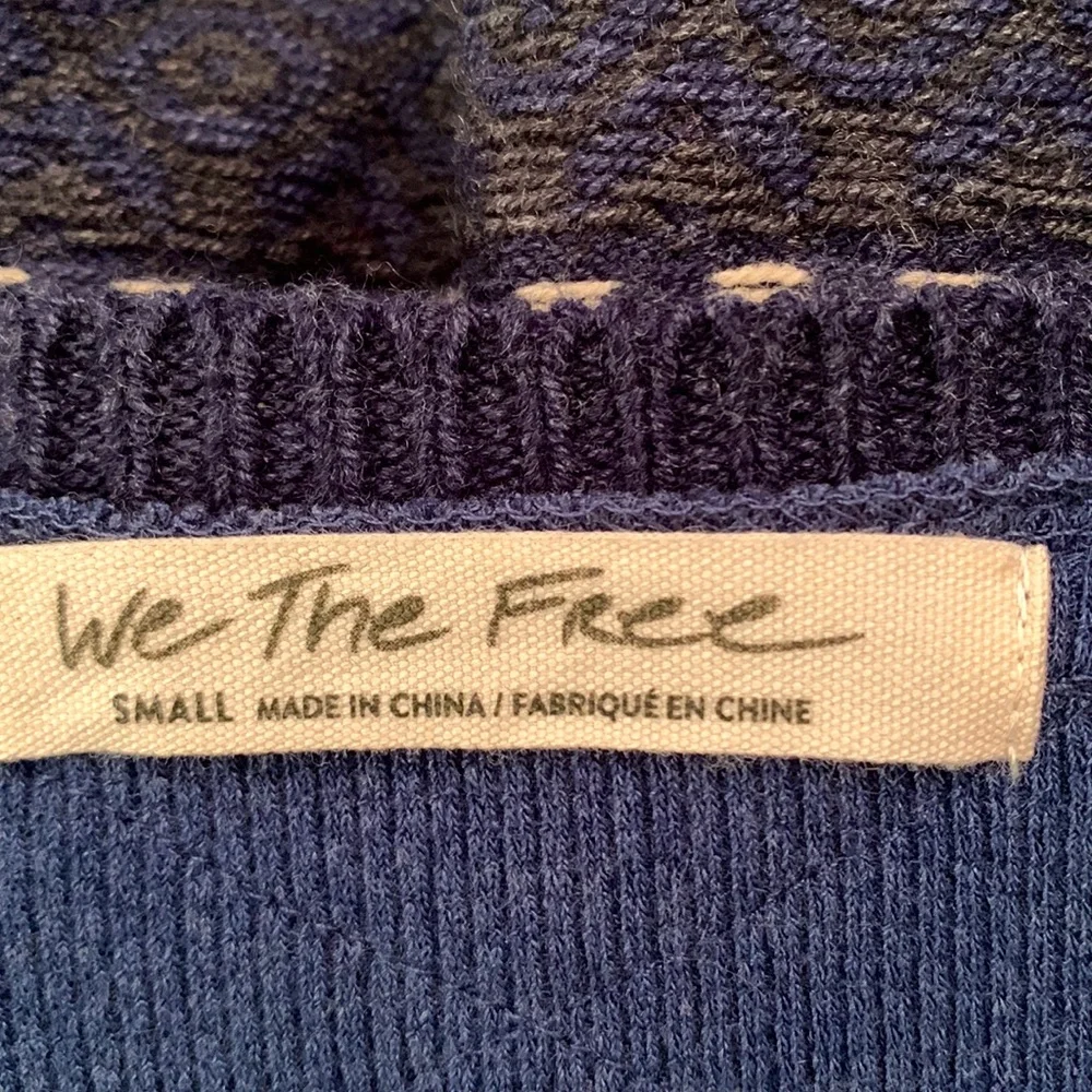 We The Free Navy Blue and Red Striped Scoop Neck Sweater